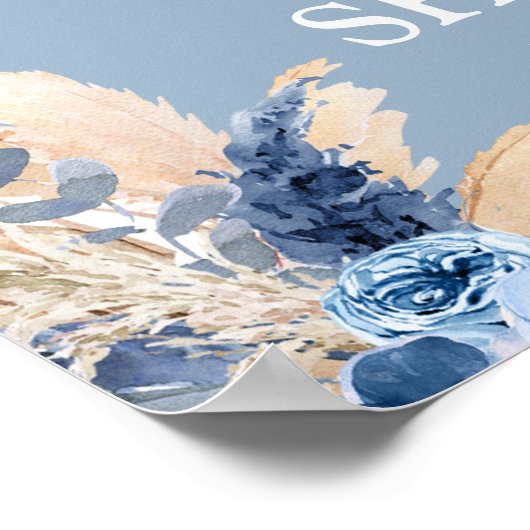 Poster Baby shower en laiton bleu Pampas Symbole de bienv (Coin)