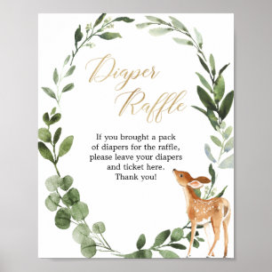 Poster Baby shower en or de cerf enseigne de tombola en
