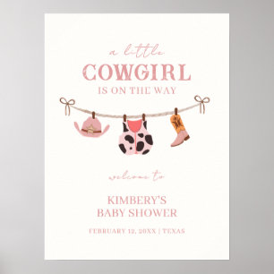 Poster Baby shower en tissu Boho rose Cowgirl Bienvenue