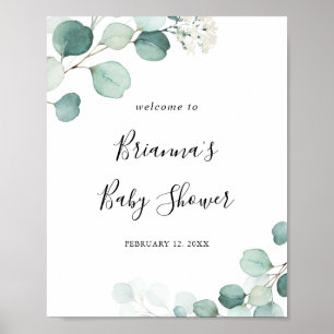Poster Baby shower Été Vert Eucalyptus Feuille Bienvenue