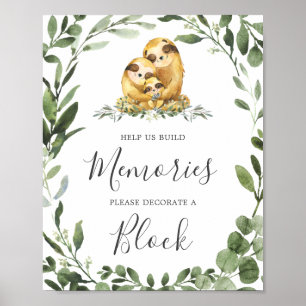 Poster Baby shower Famille Sloth Décorez Un Panneau Bloc