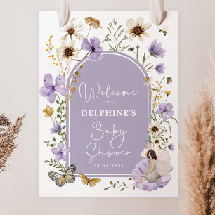 Poster Baby shower Fée Fleur sauvage violet Bienvenue
