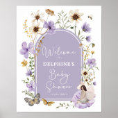 Poster Baby shower Fée Fleur sauvage violet Bienvenue (Devant)