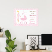 Poster Baby shower femme rose Damask Blonde (Bureau à domicile)