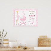 Poster Baby shower femme rose Damask Blonde (Cuisine)