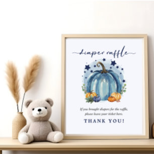 Poster Baby Shower Fete Bebe Garcon Citrouille Douce Bleu