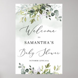 Poster Baby shower feuille moderne aquarelle