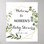 Poster Baby shower Feuille vert tropical Bienvenue (Devant)