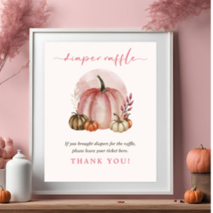 Poster Baby Shower Fille au Diaper Raffle Thème Citrouill