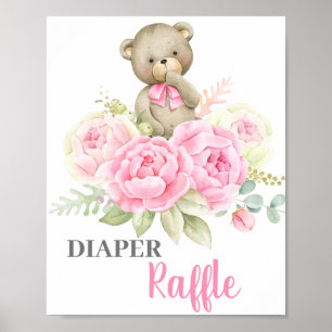 Poster Baby shower Fille Bear Déchets Signe de traphe