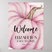 Poster Baby shower fille Citrouille rose Bienvenue (Devant)