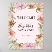 Poster Baby shower fille Citrouille rose Bienvenue (Devant)