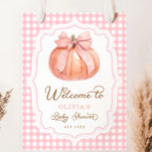 Poster Baby shower fille Citrouille rose Bow Bienvenue