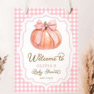 Poster Baby shower fille Citrouille rose Bow Bienvenue