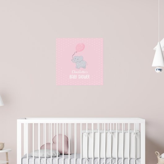 Poster Baby Shower Fille Éléphant Mignon (Pépinière 2)