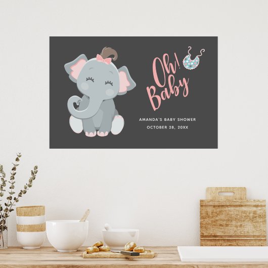 Poster Baby shower fille Eléphant mignon (Cuisine)