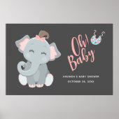 Poster Baby shower fille Eléphant mignon (Devant)
