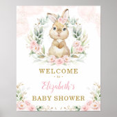 Poster Baby shower Fille Lapin Rose Floral Lapin Rabbit B (Devant)