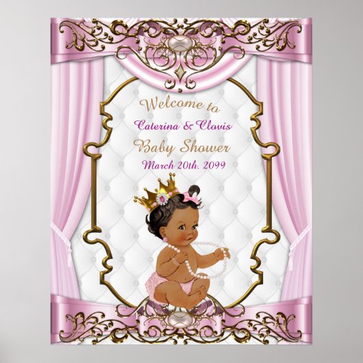 Poster Baby shower fille, Princesse, rose, 16x20 (Devant)