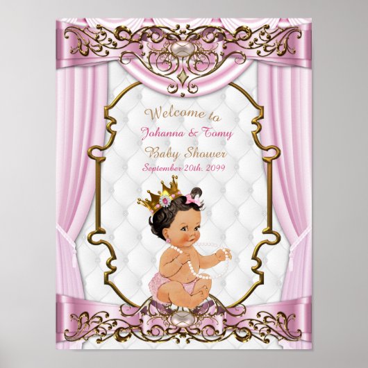 Poster Baby shower fille, princesse, rose, 8,5x11 (Devant)