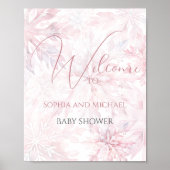 Poster Baby shower Fille rose Flocon de neige Bienvenue (Devant)