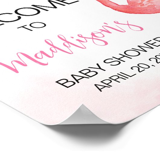 Poster Baby shower Flamant rose rose Aloha Accueil (Coin)