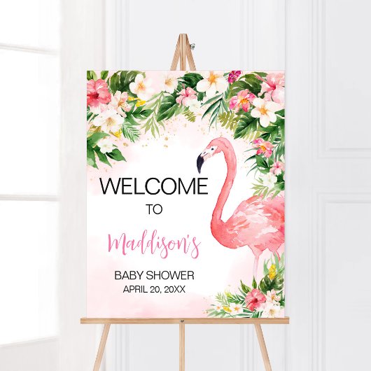 Poster Baby shower Flamant rose rose Aloha Accueil