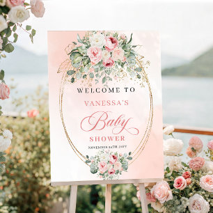 Poster Baby-Shower Fleur de Luxe Bohème aux Joues Roses