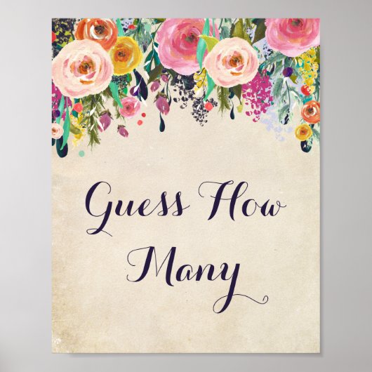 Poster Baby shower Fleur Devinez Combien De Jeu Signe (Devant)