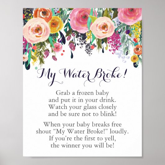 Poster Baby shower Fleur My Water Broke Jeu (Devant)