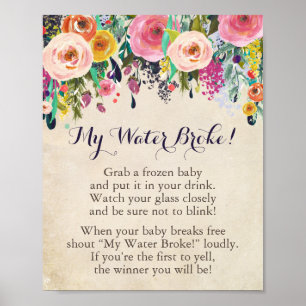 Poster Baby shower Fleur My Water Broke Jeu