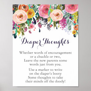 Poster Baby shower Fleur Pensées de couche Jeu Signe