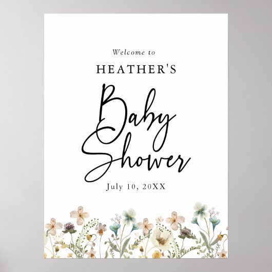Poster Baby shower fleur sauvage (Devant)