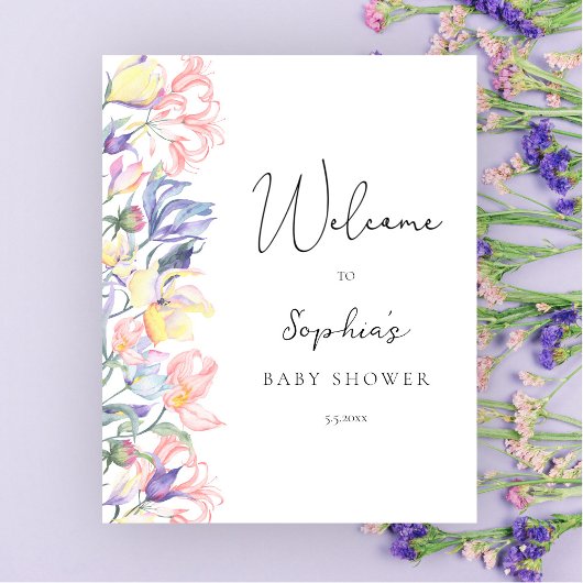 Poster baby shower fleur sauvage