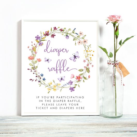 Poster Baby shower fleur sauvage à l'aquarelle