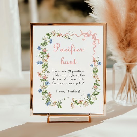 Poster Baby shower fleur sauvage à mâchoires roses chasse