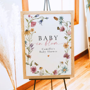 Poster Baby shower Fleur sauvage Baby In Bloom Bienvenue