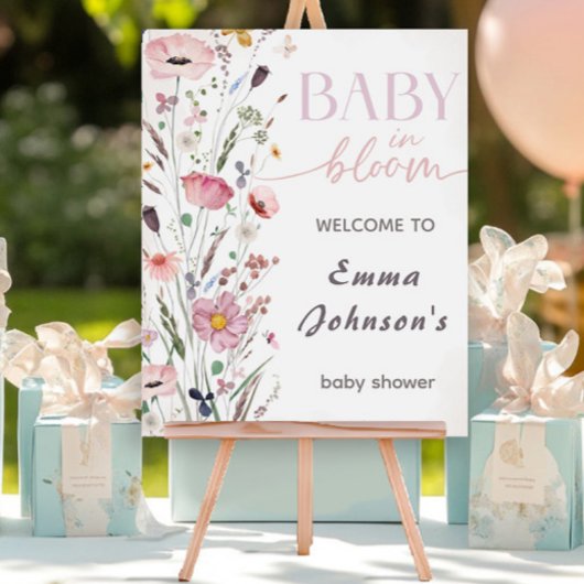 Poster Baby shower Fleur sauvage bébé en fleurs