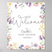 Poster Baby shower fleur sauvage Bienvenue (Devant)
