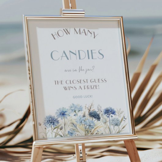 Poster Baby shower Fleur sauvage bleu Combien de bonbons