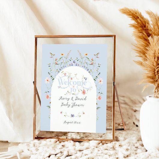 Poster Baby shower fleur sauvage Blue Boy Bloom