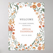 Poster Baby shower Fleur sauvage Boho Bienvenue (Devant)