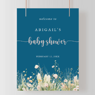 Poster Baby shower Fleur sauvage de la Marine Boho de ver