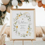 Poster Baby shower Fleur sauvage délicieux et abeille Bie<br><div class="desc">Bienvenue dans votre baby shower avec cette belle affiche,  avec fleurs sauvages d'aquarelle et abeilles. Ajoutez le nom du client d'honneur,  la date de la douche et le texte de bienvenue personnalisé en utilisant les champs fournis.</div>