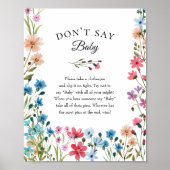 Poster Baby shower fleur sauvage "Don't Say Baby" Jeu (Devant)