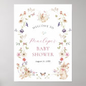 Poster Baby shower fleur sauvage et Bunnies (Devant)