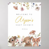 Poster Baby shower fleur sauvage et d'animaux des bois (Devant)