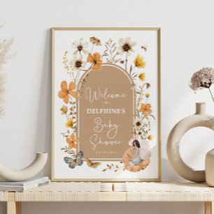 Poster Baby shower Fleur sauvage Fée Boho Automne Bienven