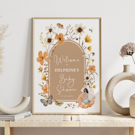 Poster Baby shower Fleur sauvage Fée Boho Automne Bienven