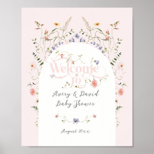 Poster Baby shower fleur sauvage Fille rose Fleur (Devant)